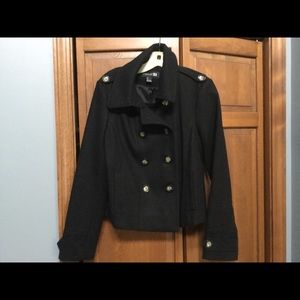 Motorcycle Jacket, black wool, double breasted
